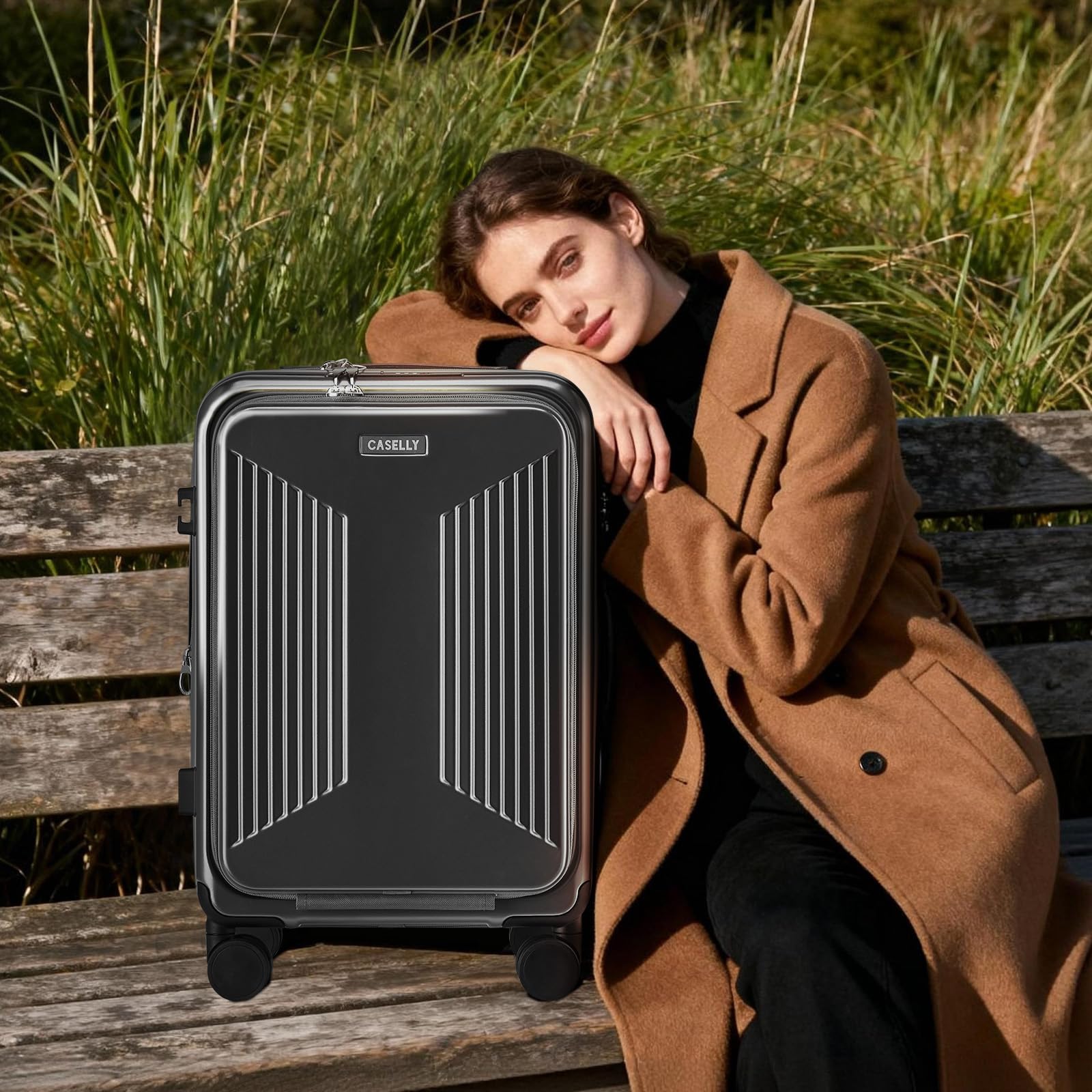 CASELLY Carry on Luggage Top opening Suitcases, Expandable with Cup Holder and USB Charging Port,Lightweight with Front Pocket Rolling Suitcases with Spinner Wheels