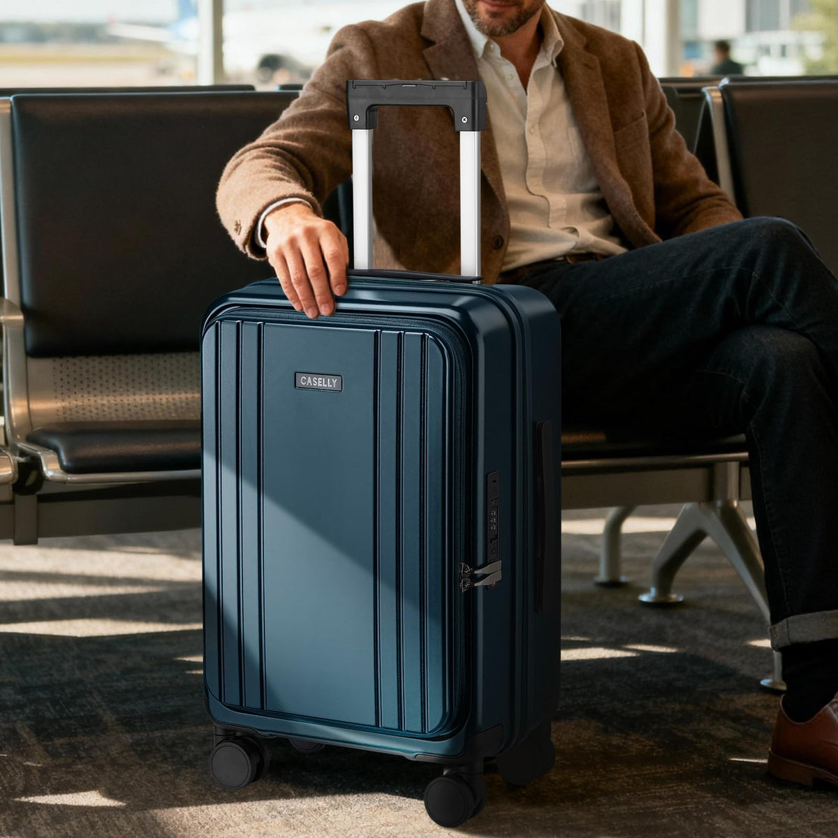 CASELLY Carry On Luggage Top Opening with Cup Holder & Phone Holder, Expandable PC Hard Shell Suitcase, USB Charging Port, Side Hook, 360° Spinner Wheels, TSA Lock & YKK Zippers for Women Man Gifts