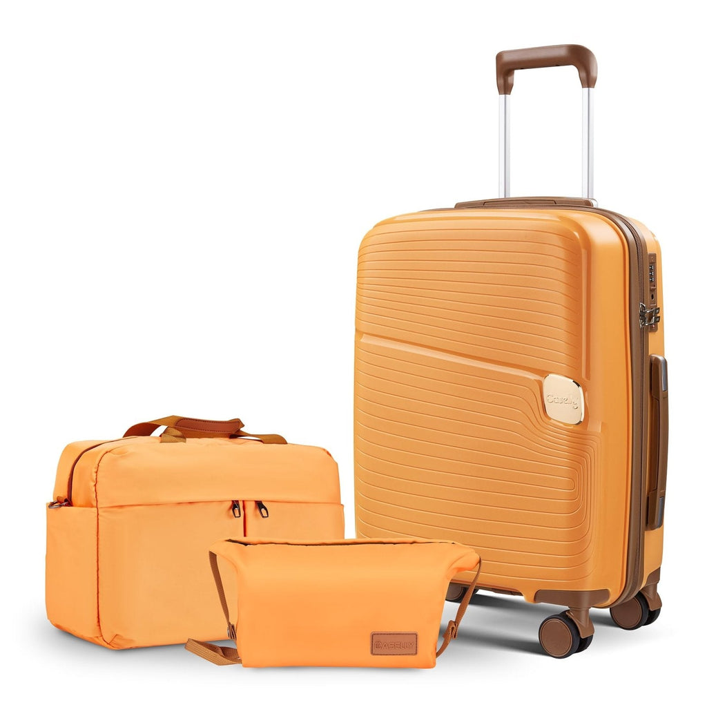 CASELLY Carry on Luggage,PP Hardshell Travel Luggage Set with TSA Locks, Suitcase with Spinner Wheels, YKK ZippersLightweight Rolling Luggage (Orange)