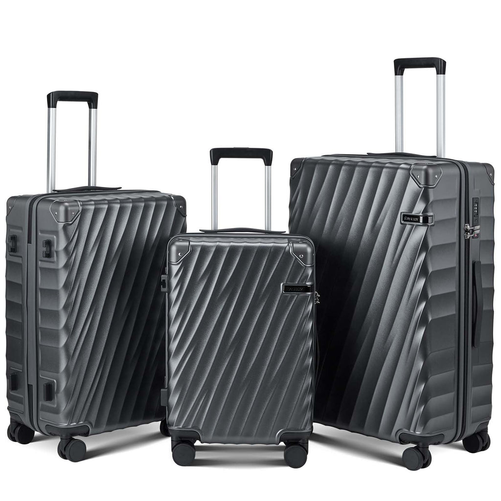 CASELLY Luggage sets 3 piece with Spinner Wheels, PC Hard Shell Travel Luggage, Carry On suitcase with TSA Lock,YKK Zippers,Charcoal Metallic (Gray, 3 Piece Sets(20/24/28))