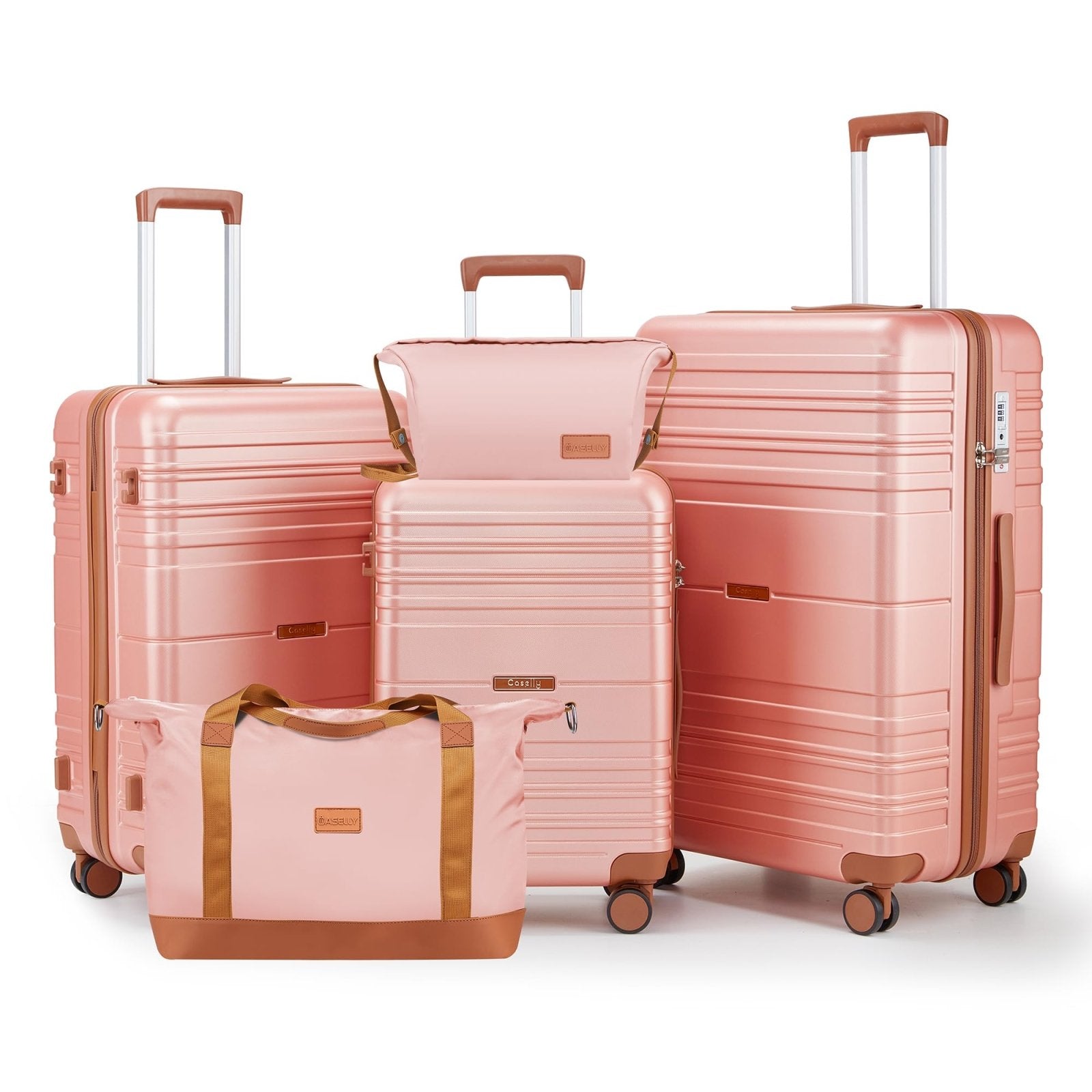 CASELLY Luggage Sets with spinner wheels, PC+ABS Hard Shell Travel Luggage,Lightweight Carry-on suitcases with TSA Lock,YKK Zippers (Pink, 5 piece sets(20/24/28/DB/TB))
