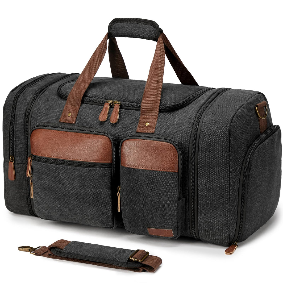 Celvetch Canvas Duffle Bag for Travel 50L Expandable Travel Duffel Bags for Men Women Overnight Weekend Gym Bag with Shoes Compartment - Dark Grey