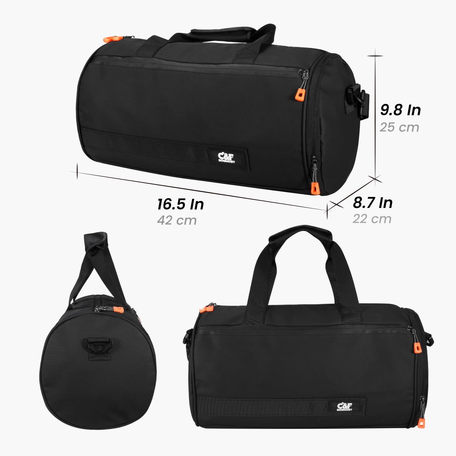 C&F BOGMOST Small Gym Bag for Women & Men,Small Lightweight Duffel Bag Carry On Bags Mini Duffel Travel Bag Waterproof Sports Bags for Workout/Sport/Travel, Black,with Shoes Compartment