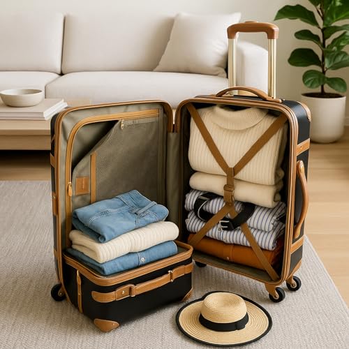 Chariot Regal Vintage Style 2-Piece Hardside Carry-On Retro Train Case Spinner Luggage Set - Black