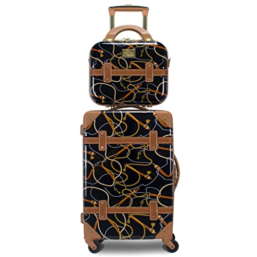 Chariot Regal Vintage Style 2-Piece Hardside Carry-On Retro Train Case Spinner Luggage Set - Black