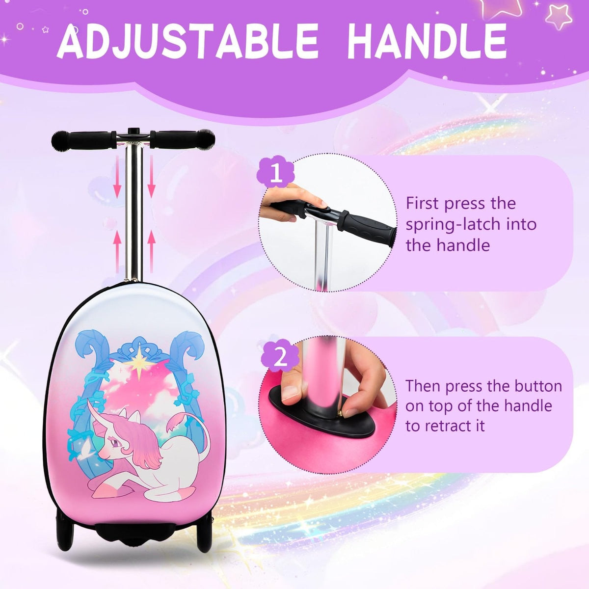 CHEN Select Scooter Suitcase for Kids, Ride on Luggage for Girls Aged 3 - 8, Scooter Luggage with LED Wheels