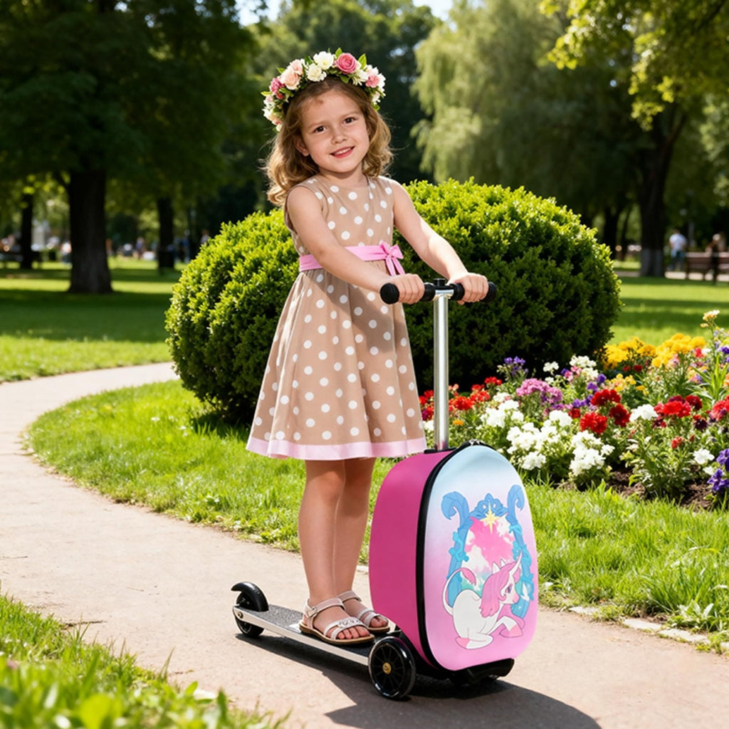 CHEN Select Scooter Suitcase for Kids, Ride on Luggage for Girls Aged 3 - 8, Scooter Luggage with LED Wheels