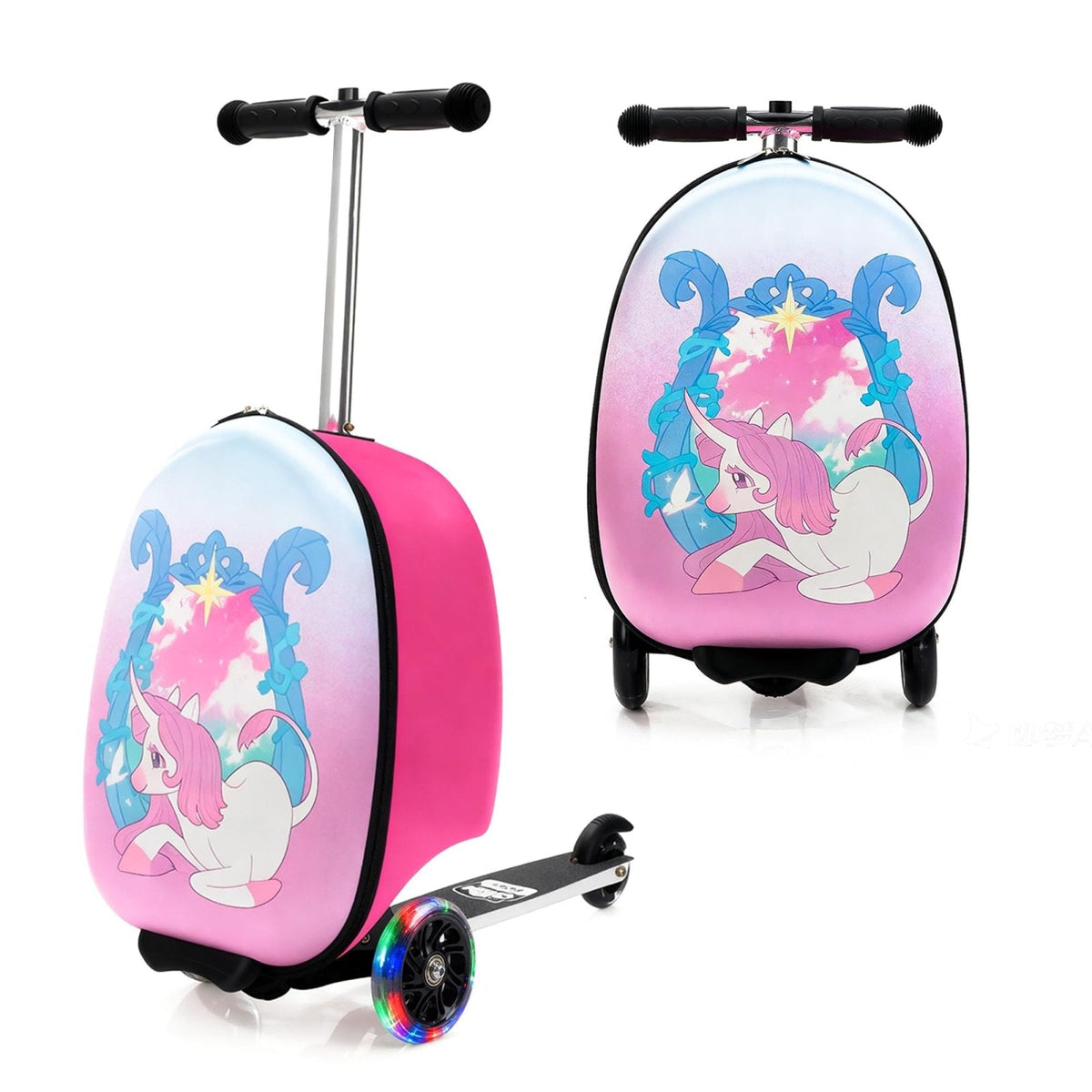 CHEN Select Scooter Suitcase for Kids, Ride on Luggage for Girls Aged 3-8, Scooter Luggage with LED Wheels