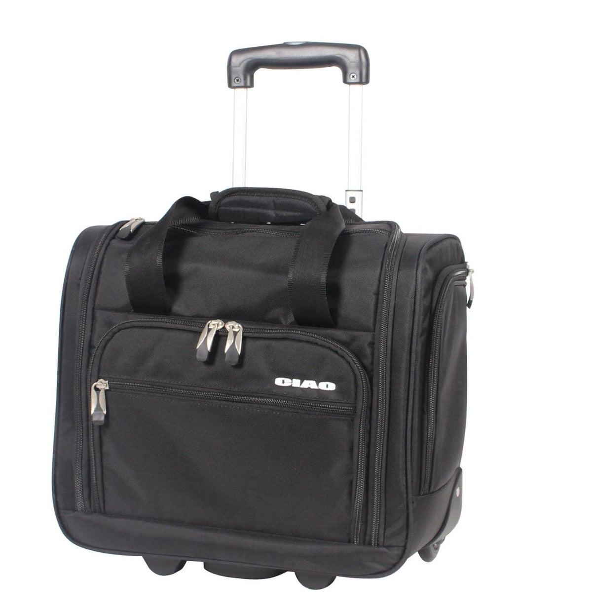 Ciao Underseat Luggage Collection - Small Lightweight 15 Inch Under Seat Bag - Briefcase for Men & Women - Carry On Suitcase with 2- Rolling Spinner Wheels (Ciao Black)