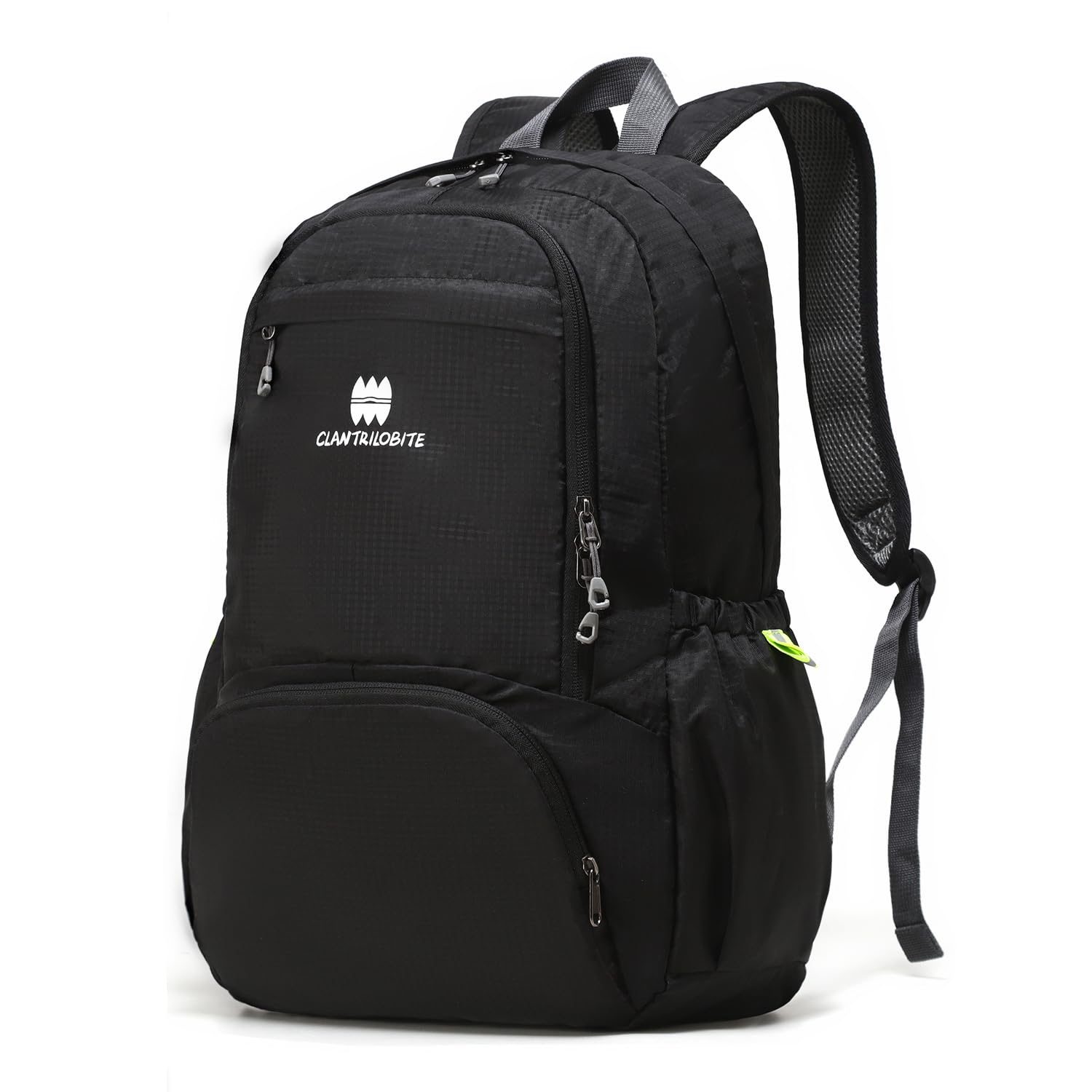 CLANTRILOBITE Lightweight Packable Travel Backpack, 30L Black Daypack Hiking Backpack for Women Men, Waterproof and Foldable, Travel Backpack Carry on Flight Approved