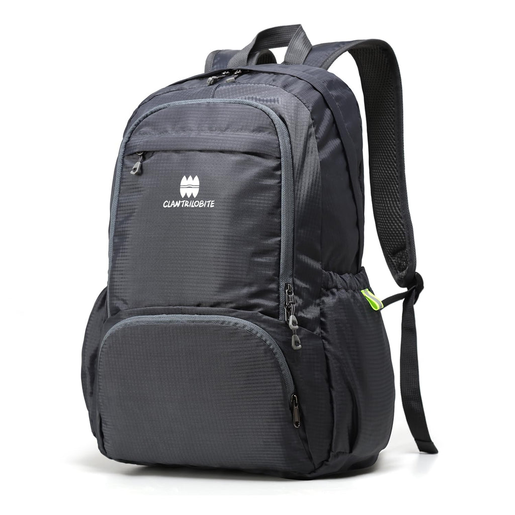 CLANTRILOBITE Lightweight Packable Travel Backpack, 30L Grey Daypack Hiking Backpack for Women Men, Waterproof and Foldable, Travel Backpack Carry on Flight Approved