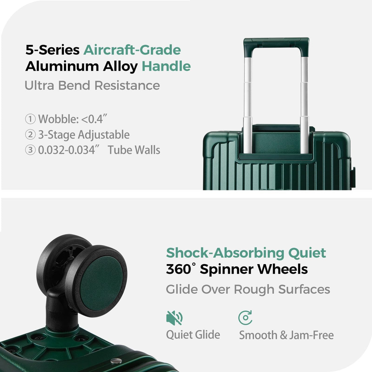 cllson Carry on Luggage Aluminium Frame with Cup Holder,Top opening Suitcases and USB Charging Port,Lightweight with Front Pocket Rolling Suitcases with Spinner Wheels (Dark Green, 20Inch)