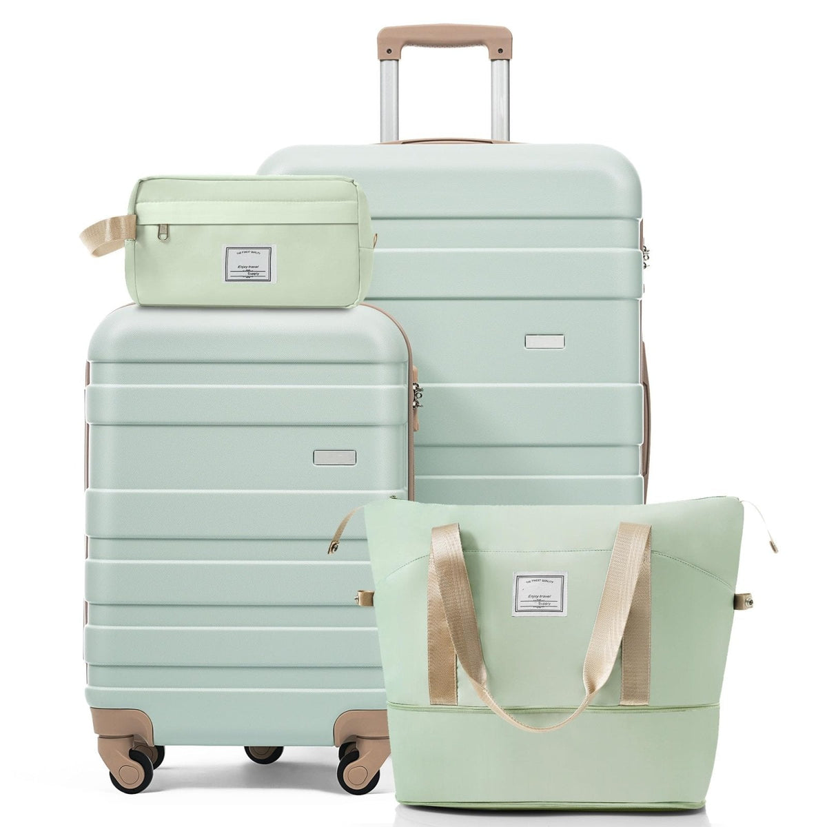 Clyrava 4 Piece Luggage Set Hard Shell - 20" Kids Carry on Suitcases and 28" Checked Luggage with Spinner Wheels & TSA Lock for Family Travel, Green Suitcase with Duffle & Toiletry Bag for Women/Men