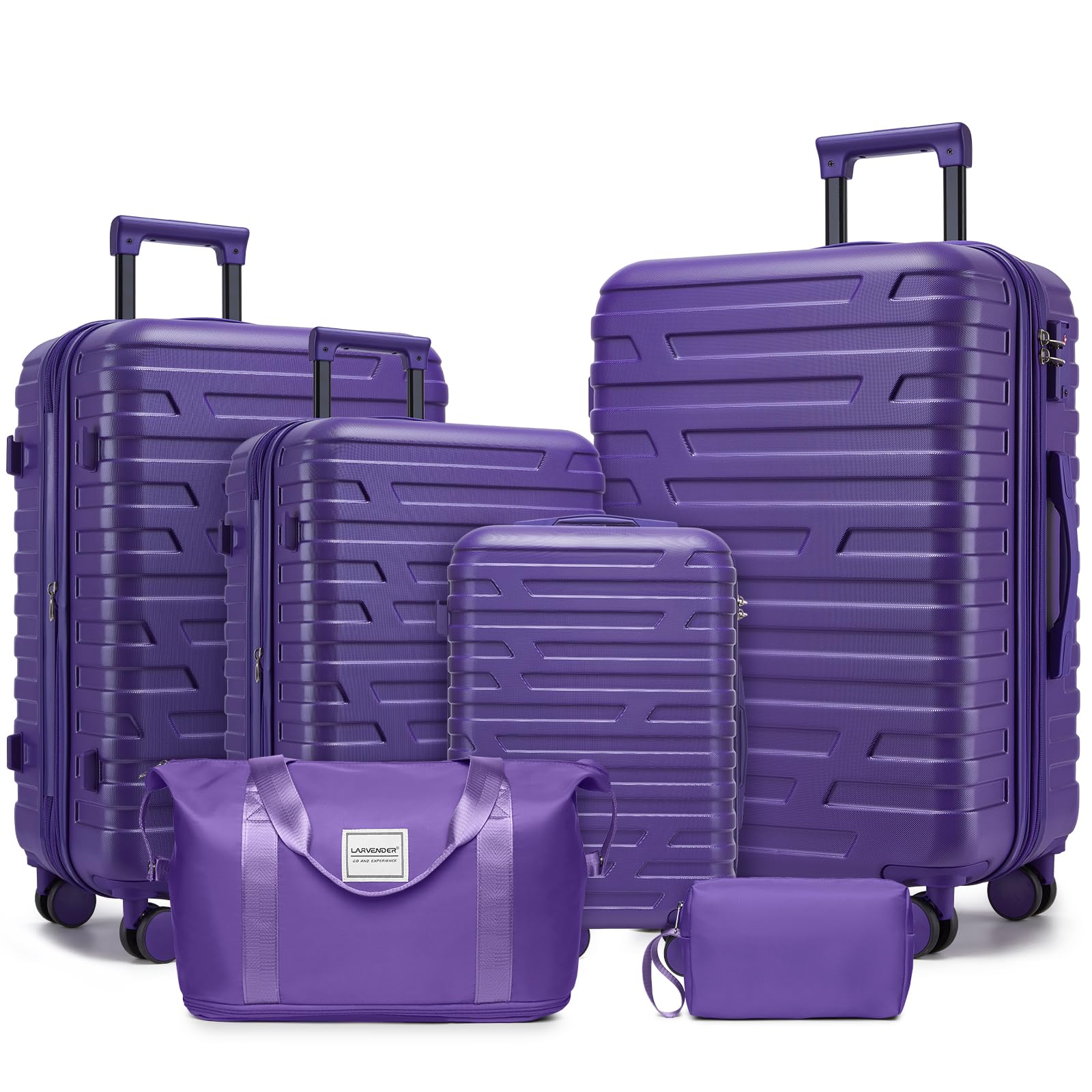 Clyrava Purple 6 Piece Luggage Set Hard Shell - Expandable Suitcases with Spinner Wheels and Duffel Bags for Family Travel, Durable Carry On Luggage Sets with Lock for Women and Men
