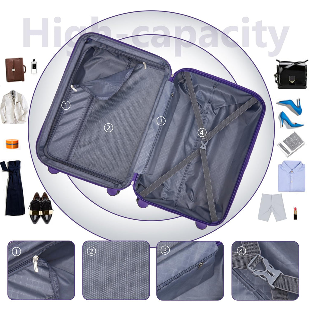 Clyrava Purple 6 Piece Luggage Set Hard Shell - Expandable Suitcases with Spinner Wheels and Duffel Bags for Family Travel, Durable Carry On Luggage Sets with Lock for Women and Men