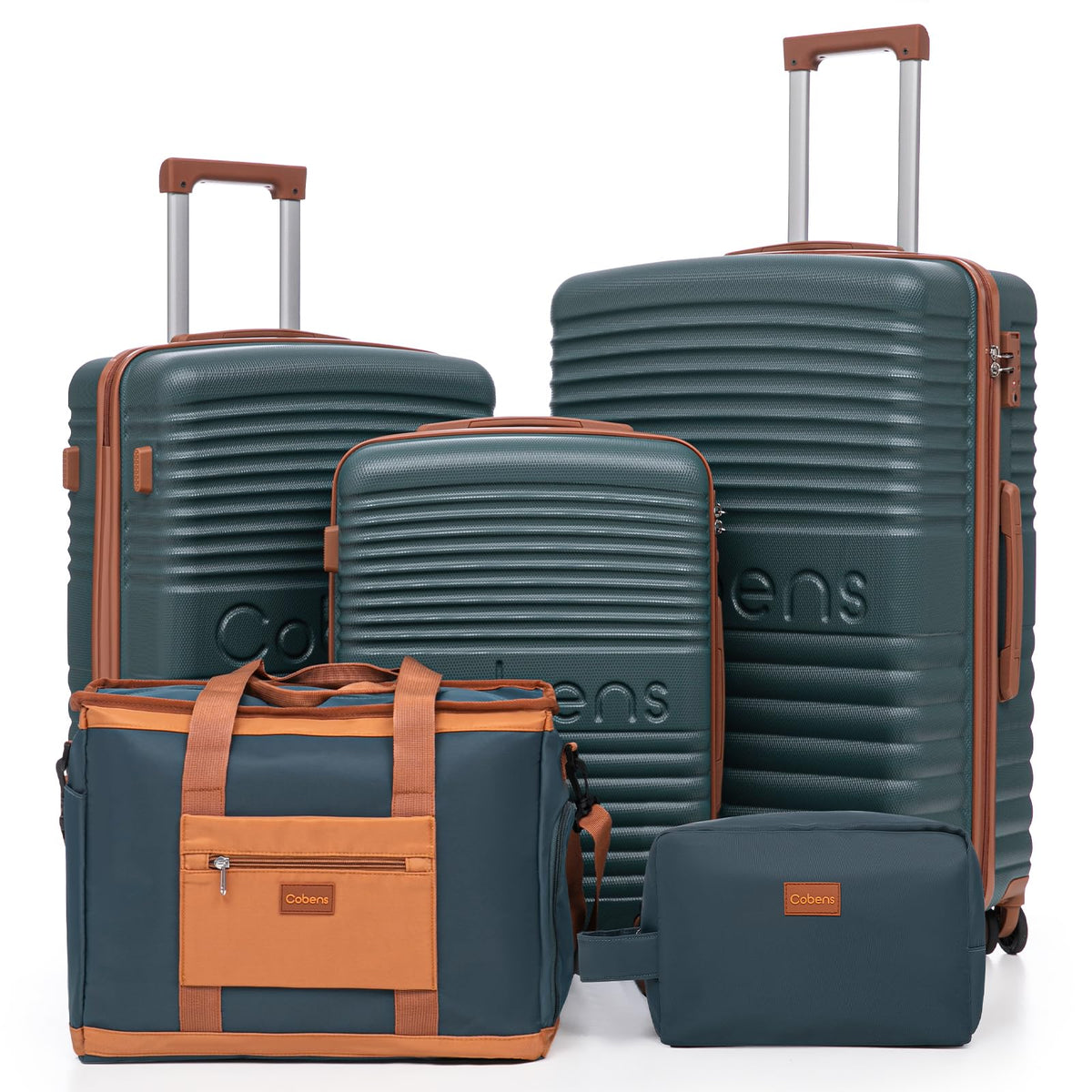 Cobens 5 Piece Luggage Sets with Spinner Wheels and Tsa Lock, Hardshell ABS Suitcase Set, Lightweight Hardside Waterproof Travel Suitcases for Men Women, 20", 24", 28" DarkGreen