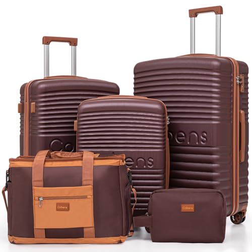 Cobens 5 Piece Luggage Sets with Spinner Wheels and Tsa Lock, Hardshell ABS Suitcase Set, Lightweight Hardside Waterproof Travel Suitcases for Men Women, 20", 24", 28" Burgundy
