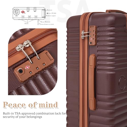 Cobens 5 Piece Luggage Sets with Spinner Wheels and Tsa Lock, Hardshell ABS Suitcase Set, Lightweight Hardside Waterproof Travel Suitcases for Men Women, 20", 24", 28" Burgundy