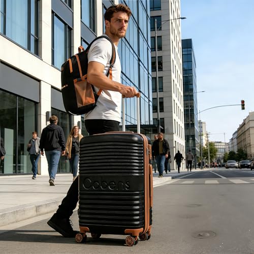 Cobens Carry on Luggage 22x14x9 Airline Approved, Suitcases with Wheels Hardshell, Lightweight Hardside Luggage Set with TSA Lock, 20Inch Black Carry on Suitcase
