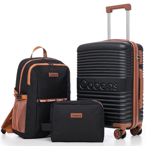 Cobens Carry on Luggage 22x14x9 Airline Approved, Suitcases with Wheels Hardshell, Lightweight Hardside Luggage Set with TSA Lock, 20Inch Black Carry on Suitcase