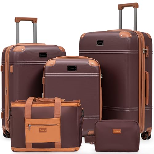 Cobens Expandable Luggage Sets 5 Piece with Detachable Spinner Wheels and TSA Lock,ABS Hard Case Suitcases with Wheels,Carry On Luggage Set