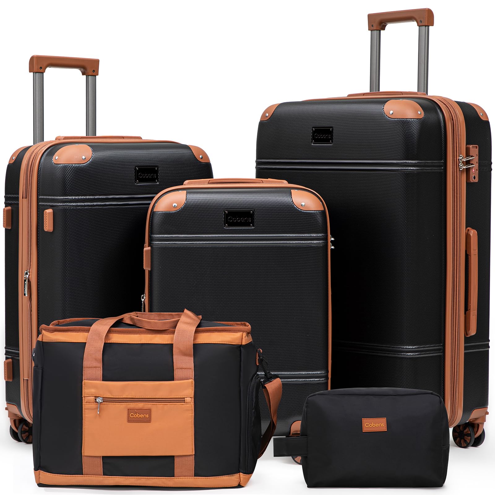 Cobens Expandable Luggage Sets 5 Piece with Detachable Spinner Wheels and TSA Lock,ABS Hard Case Suitcases with Wheels,Carry On Luggage Set