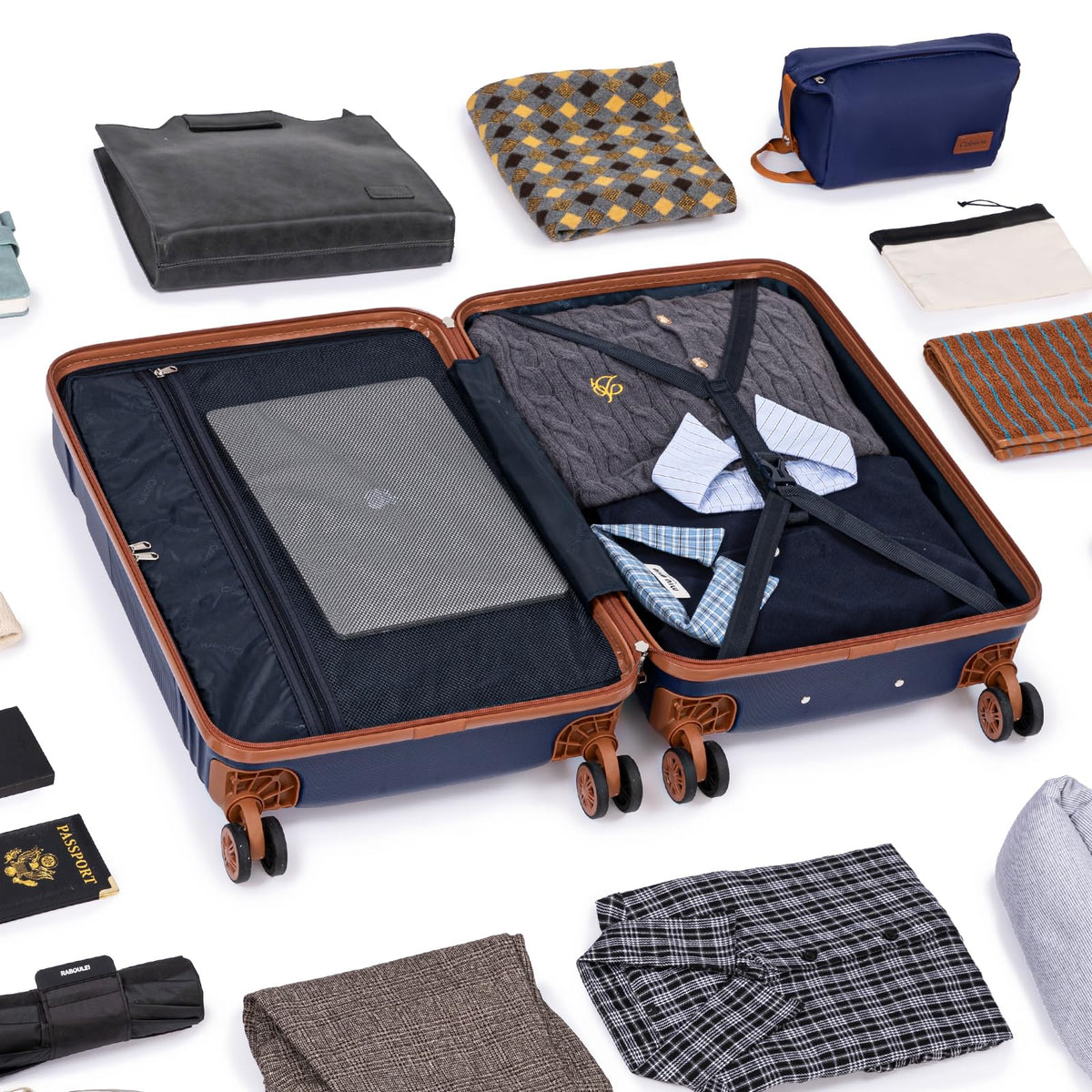 Cobens Luggage Sets 5 Piece with Spinner Wheels, Lightweight Hardshell Suitcases Set with Lock for Men and Women, Carry on Luggage Travel Set with Durable ABS Hard Case