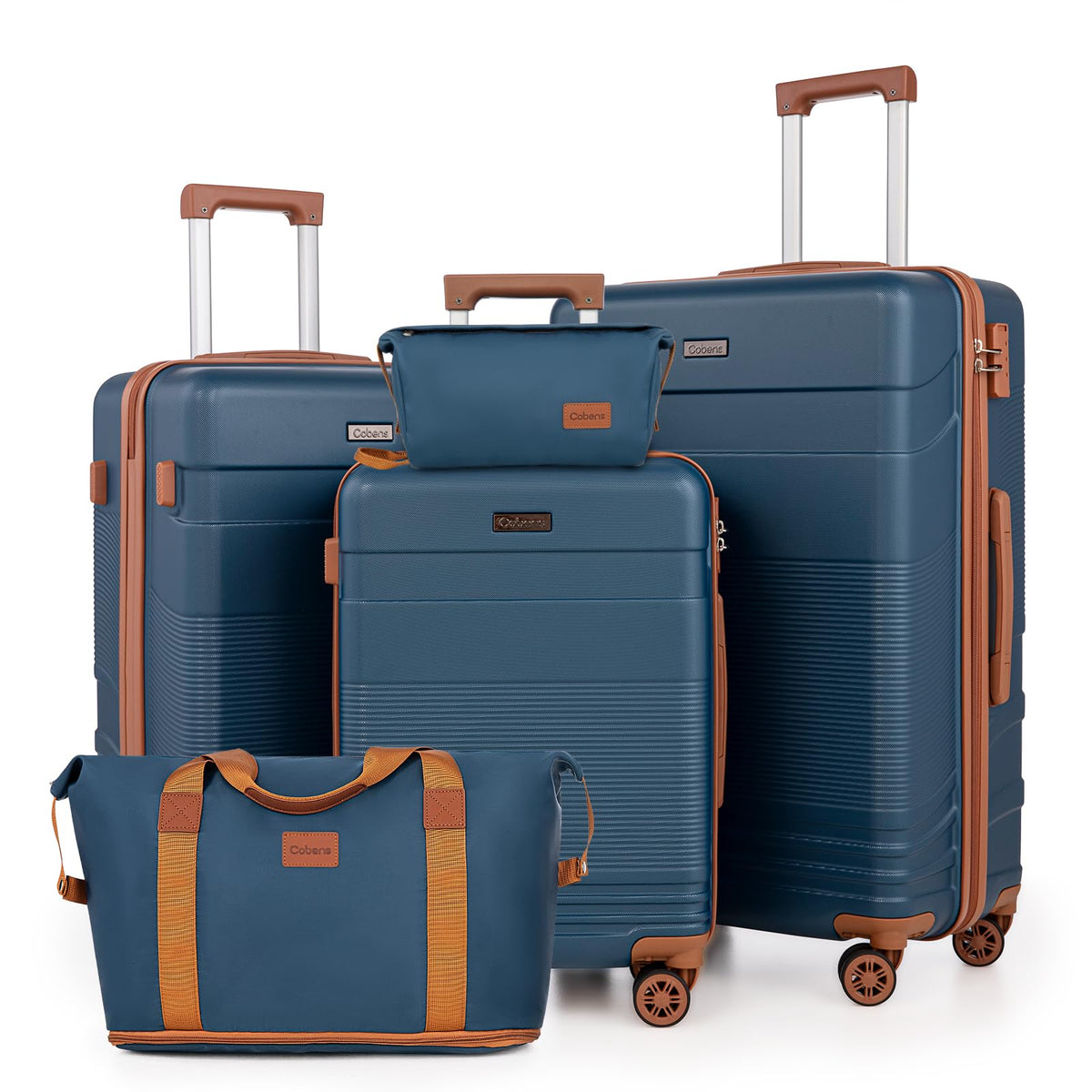 Cobens Luggage Sets 5 Piece with Spinner Wheels, Lightweight Hardshell Suitcases Set with Lock for Men and Women, Carry on Luggage Travel Set with Durable ABS Hard Case