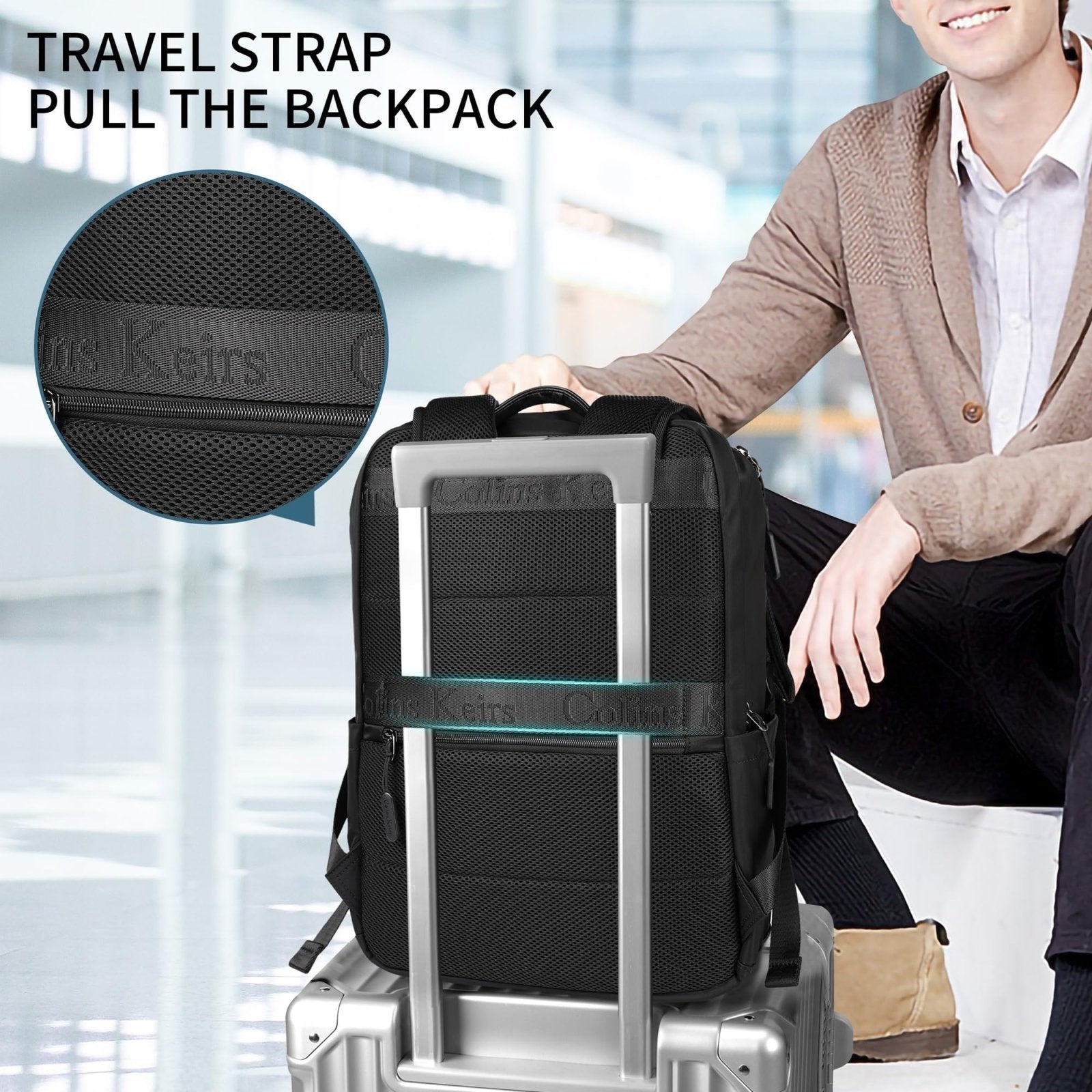 Colins Keirs Men's Travel Backpack with Laptop Compartment, Waterproof Carry - On Backpack for Business, Work & Weekend Trips