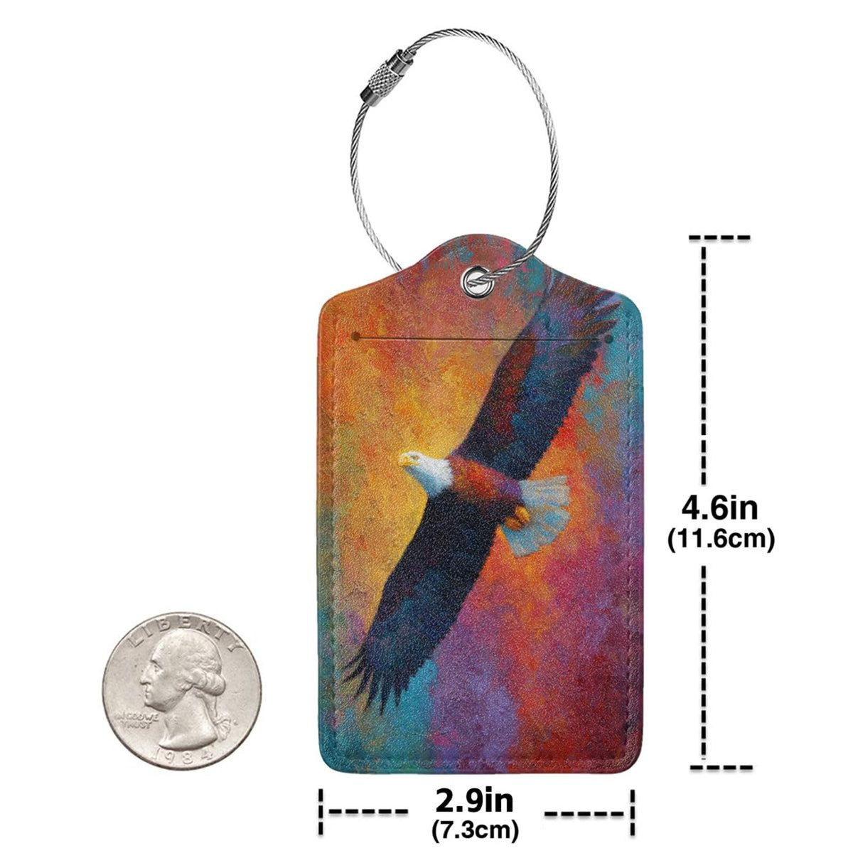 Colorful Bald Eagle in Flight Luggage Tag for Suitcase 2 Pack Leather Luggage Tag with Privacy Flap Name Id Label and Metal Loop for Women Men Travel