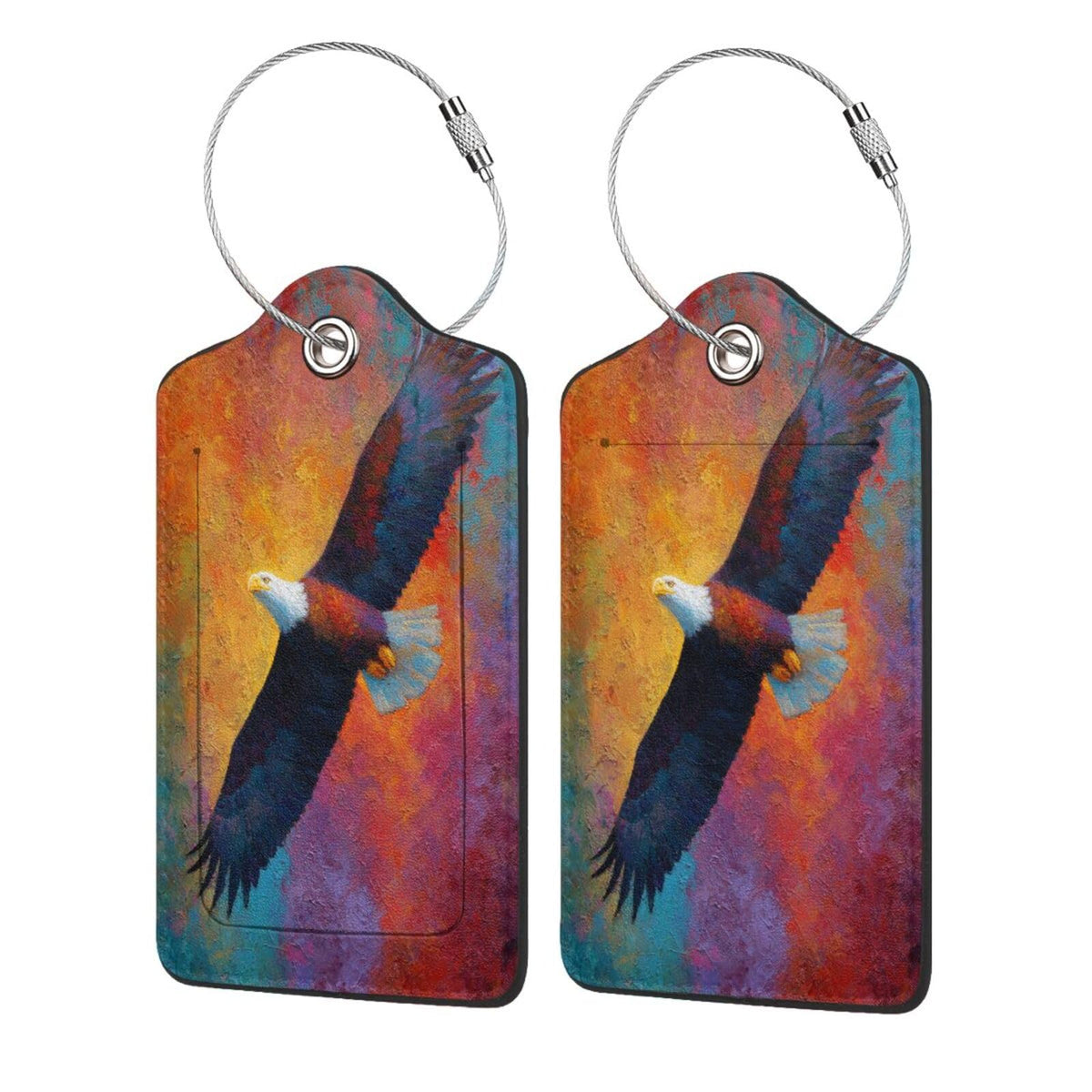 Colorful Bald Eagle in Flight Luggage Tag for Suitcase 2 Pack Leather Luggage Tag with Privacy Flap Name Id Label and Metal Loop for Women Men Travel