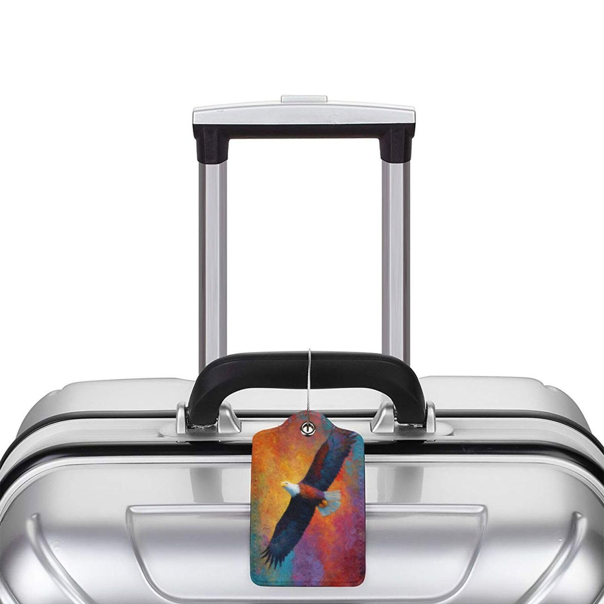Colorful Bald Eagle in Flight Luggage Tag for Suitcase 2 Pack Leather Luggage Tag with Privacy Flap Name Id Label and Metal Loop for Women Men Travel