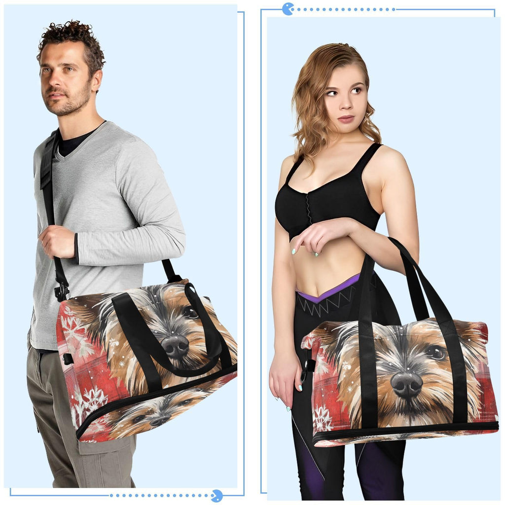 Colorful Dog Buffalo Plaid Snowflakes Christmas Travel Duffel Bags Travel Weekender Gear Bag with Toiletry Bag for Business Trips 2 Pcs Set