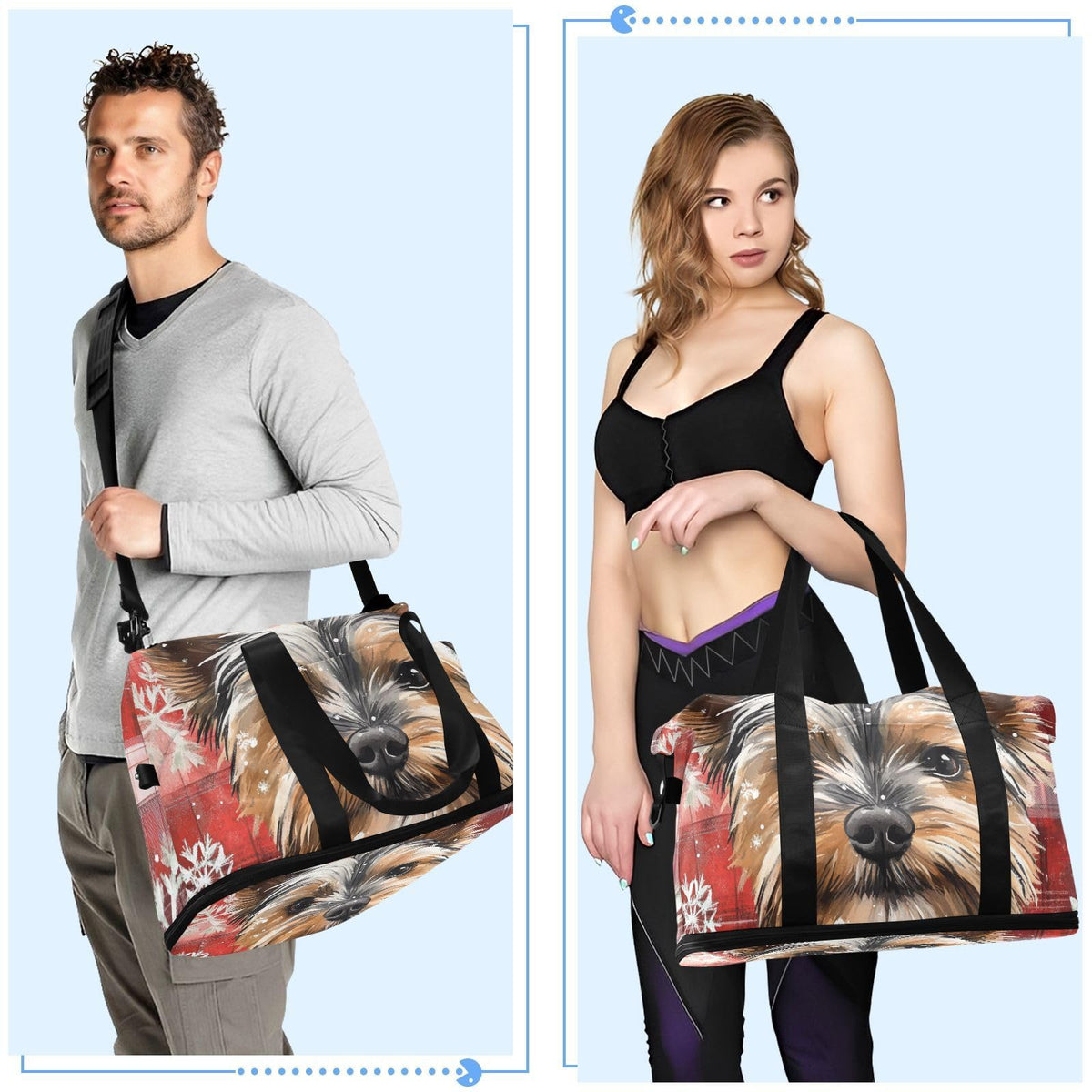 Colorful Dog Buffalo Plaid Snowflakes Christmas Travel Duffel Bags Travel Weekender Gear Bag with Toiletry Bag for Business Trips 2 Pcs Set