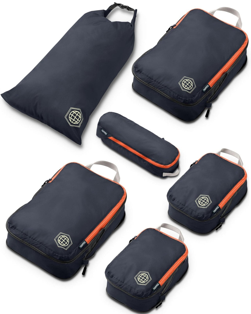 Compression Packing Cubes 3 Piece Set for Carryon Suitcases- Lightweight, Durable Clothes Organizer (Grey and Orange)