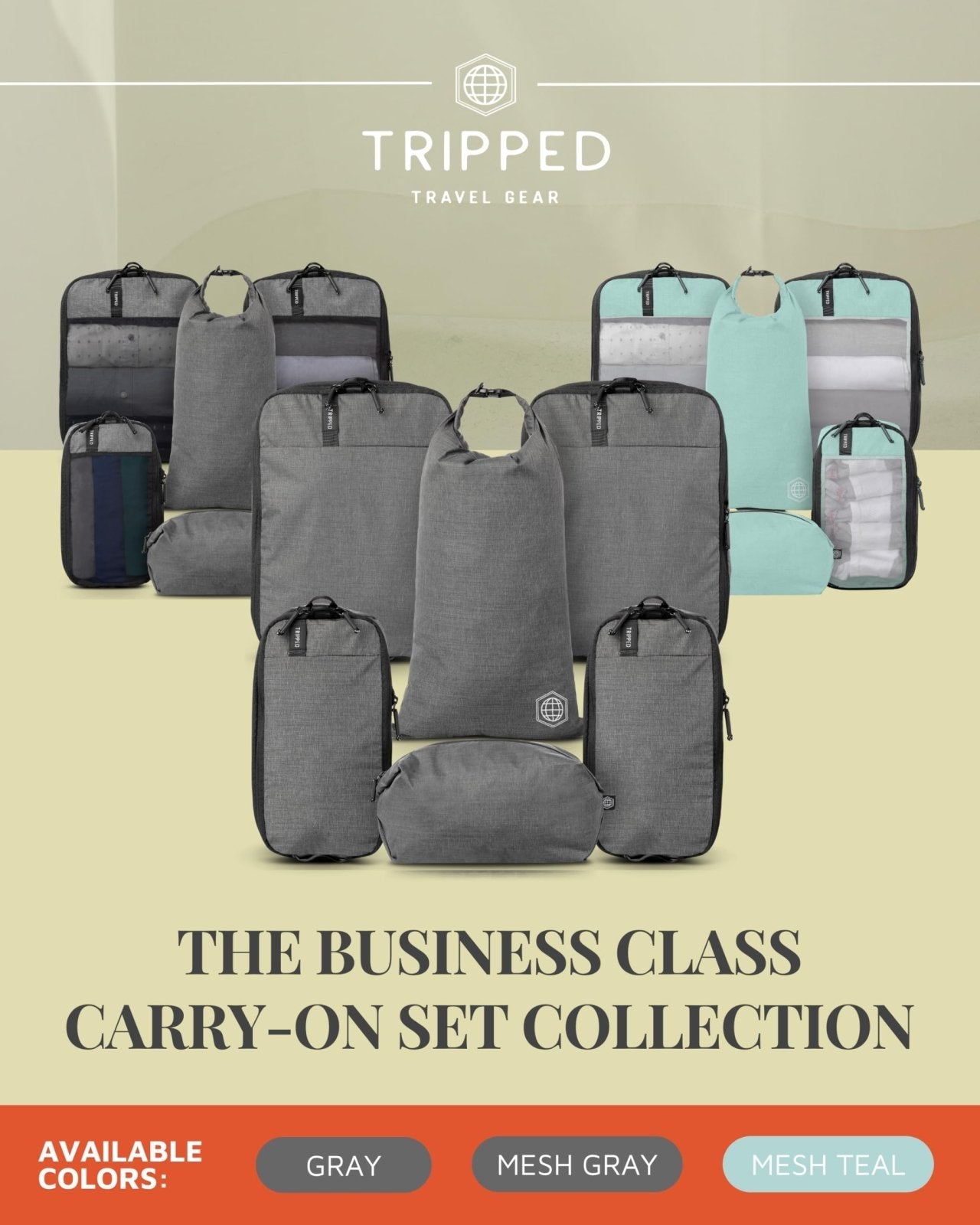 Compression Packing Cubes for Travel by TRIPPED – 6 - Piece Premium Set with Laundry & Shoe Bag, Space Saving Travel Organizer Bags for Suitcase & Carry - On Luggage (Grey)