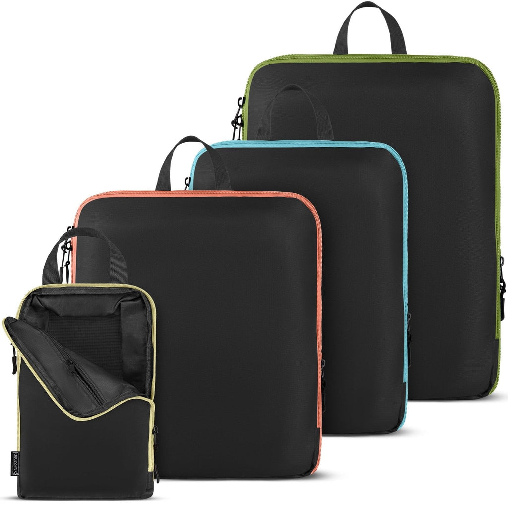 Compression Packing Cubes Set - 4 Carry-On Suitcase Organizer Bags with Compression & Inside Pockets