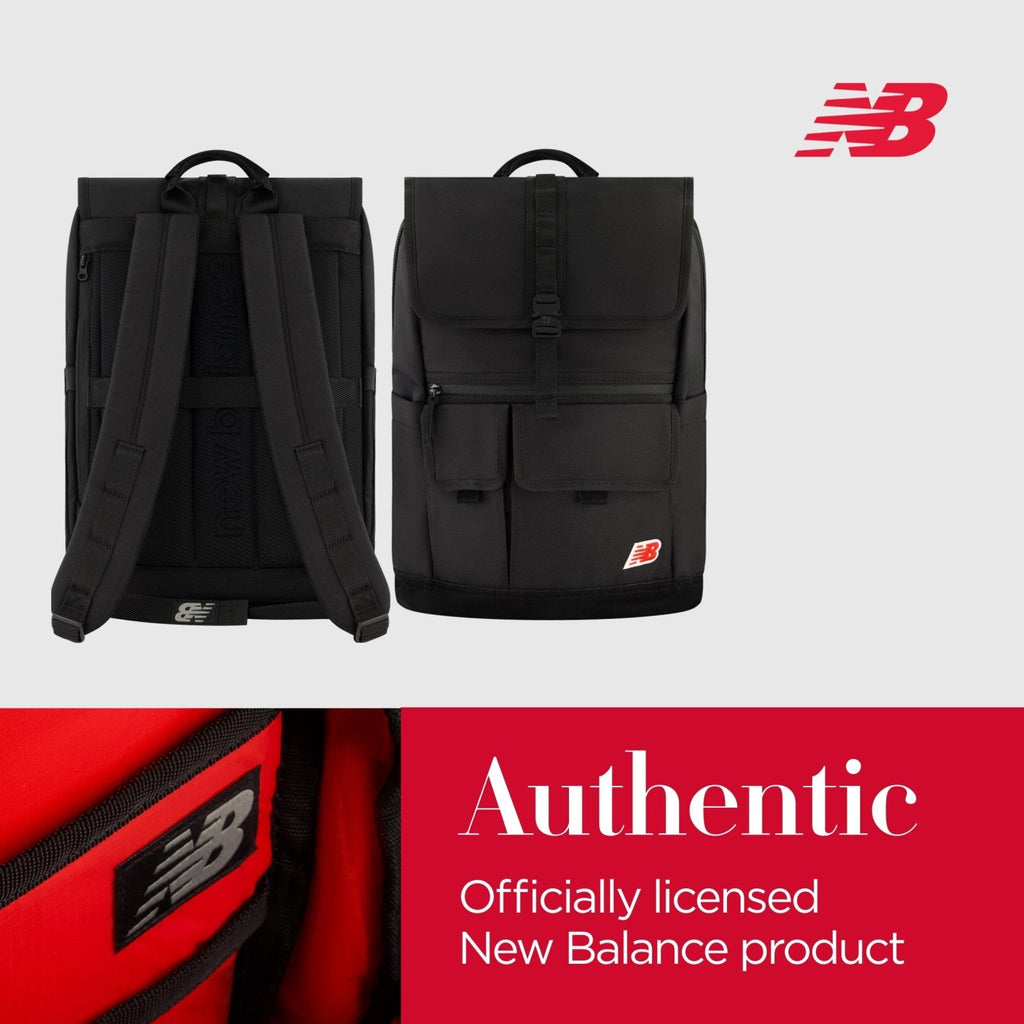 Concept One New Balance Flap Duffel Backpack, Legacy Icon Commuter Travel Bag for Men and Women, Black, 19 Inch