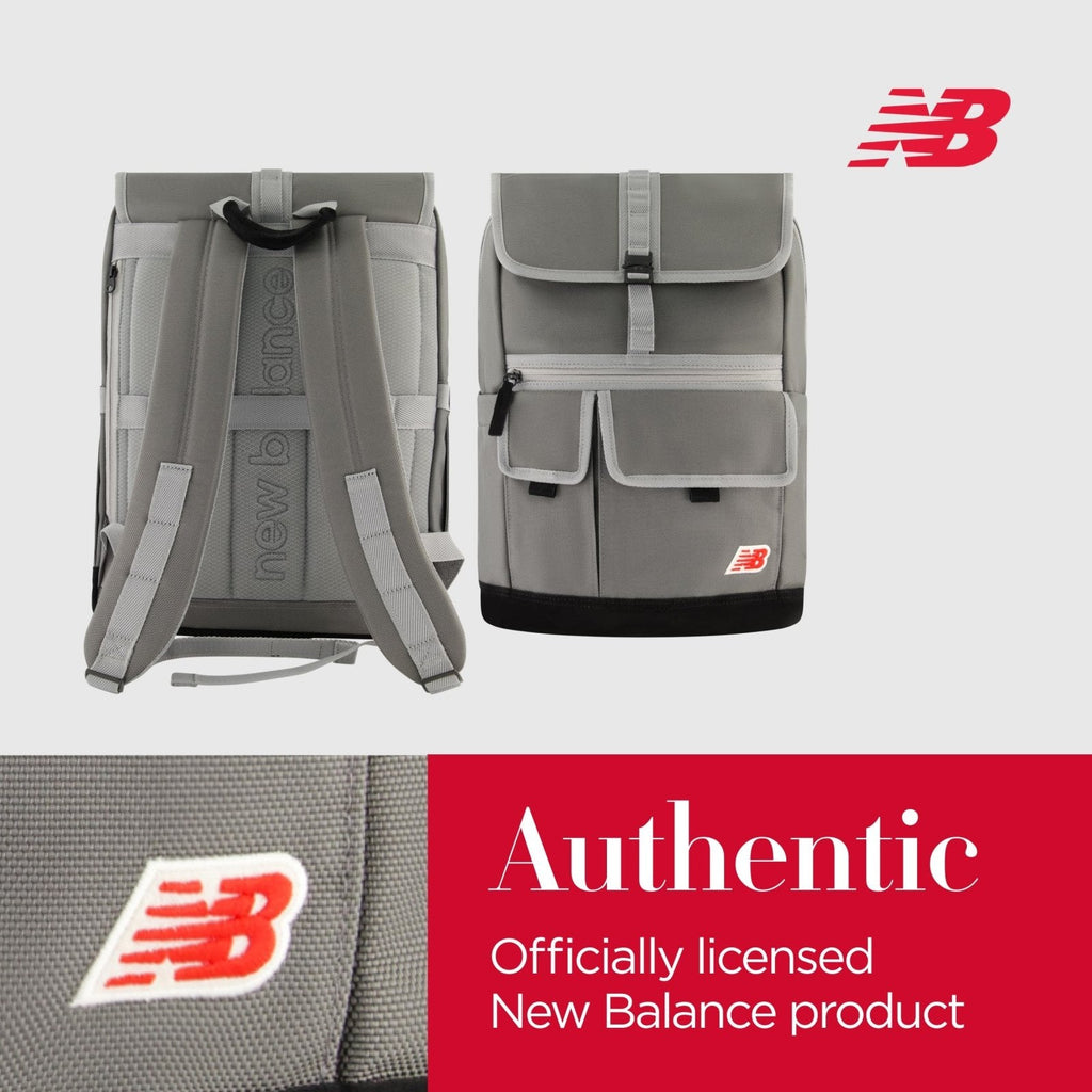 Concept One New Balance Flap Duffel Backpack, Legacy Icon Commuter Travel Bag for Men and Women, Grey, 19 Inch