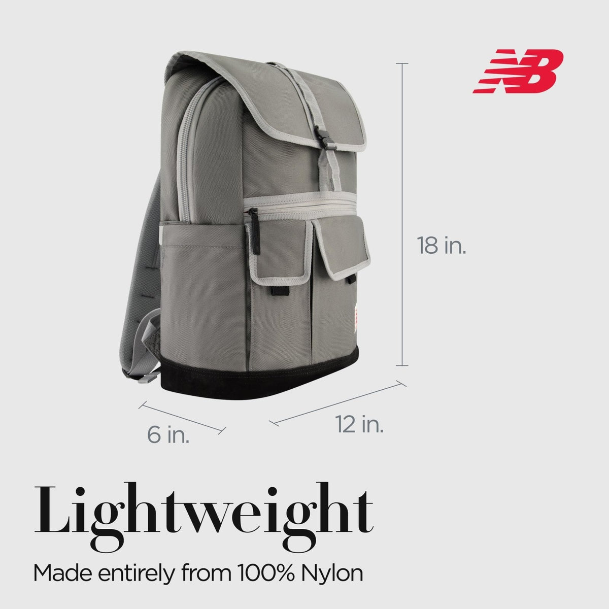 Concept One New Balance Flap Duffel Backpack, Legacy Icon Commuter Travel Bag for Men and Women, Grey, 19 Inch