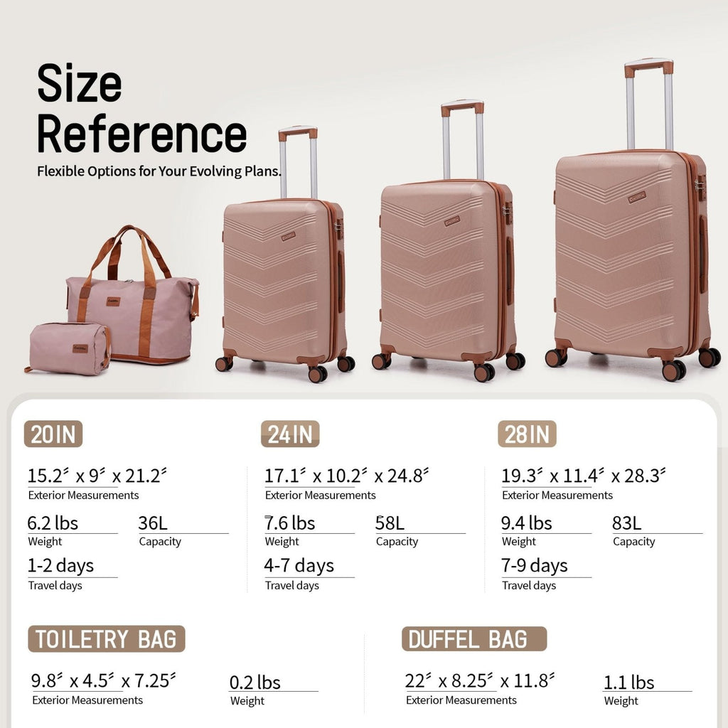 CONCEPTEN Expandable Luggage Sets 5 Piece, Hard Case Suitcase Set with Spinner Wheels,22x14x9 Airline Approved Carry on,Lightweight Durable Suitcase with TSA Lock (Champagne Gold)