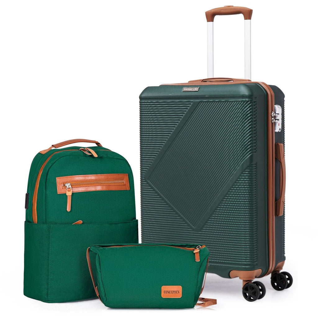 CONCEPTEN Luggage Sets 3 Piece, 20 Inch Carry On Suitcases With Spinner Wheels, Lightweight Travel Luggage With TSA Lock, ABS Hardshell Suitcase (DarkGreen)