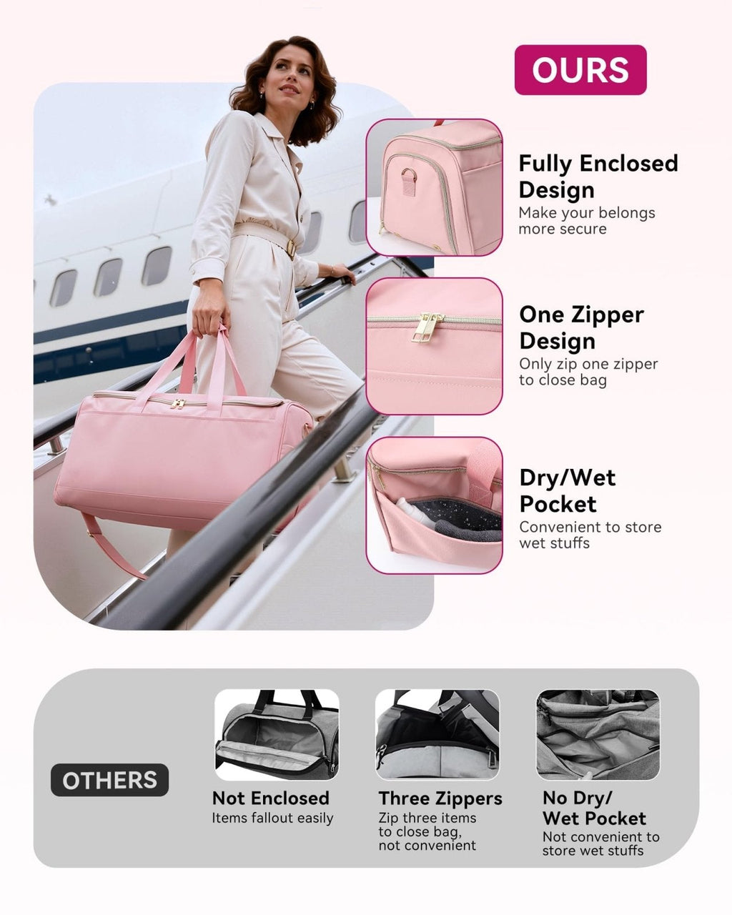 Convertible Travel Garment Bag, Carry on Garment Duffel Bag, 2 in 1 Hanging Dress Suitcase Suit Travel Bags, for Business Trips with Shoe Compartment & Multiple Pockets, AGPTEK (Pink)