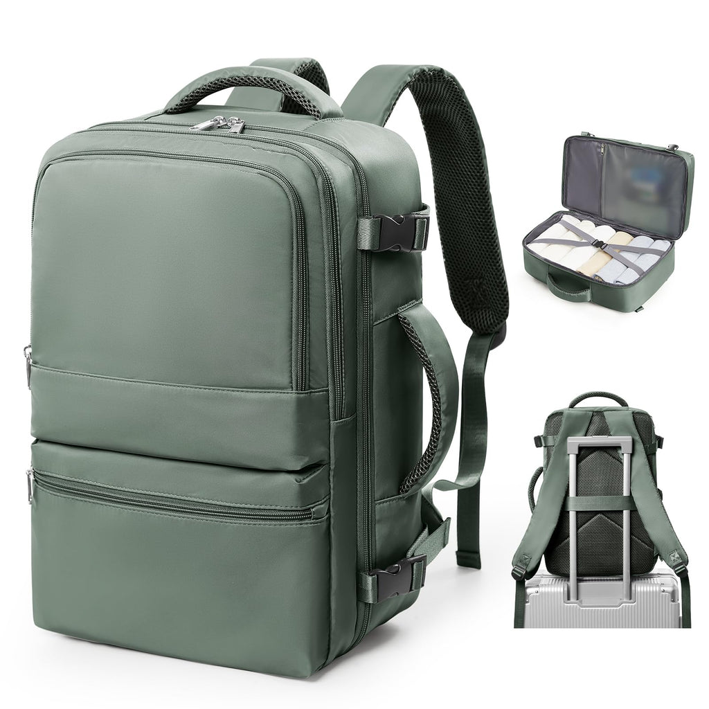 coofay Travel Backpack for Women Men Carry on Backpack for Travel Backpack Carry on Flight Approved Personal Item Travel Bag Mochila de Viaje Green