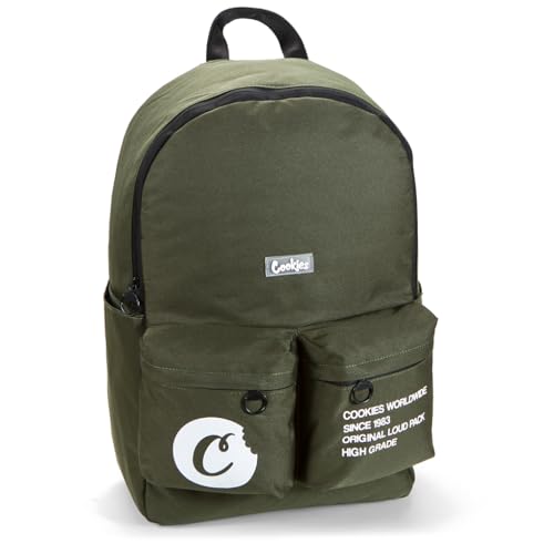 COOKIES Orion Canvas Smell Proof Backpack 22.8L – Large Odorless Travel Backpack for Men & Women, Carry-On, Work, Stylish & Spacious Bag - Olive