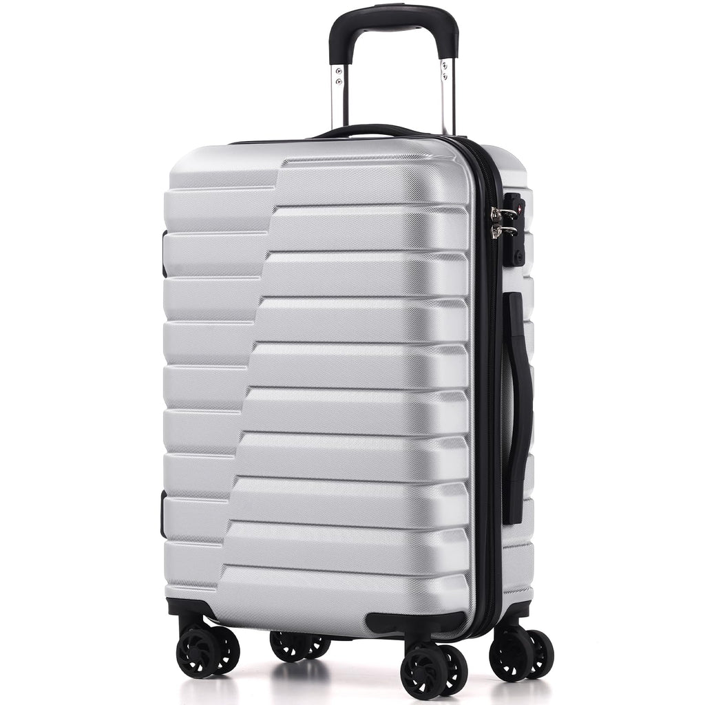 Coolife Carry On Luggage Airline Approved with Wheels Hard Shell Suitcase Spinner TSA Lock Telescopic Handle 20-inch,Silver