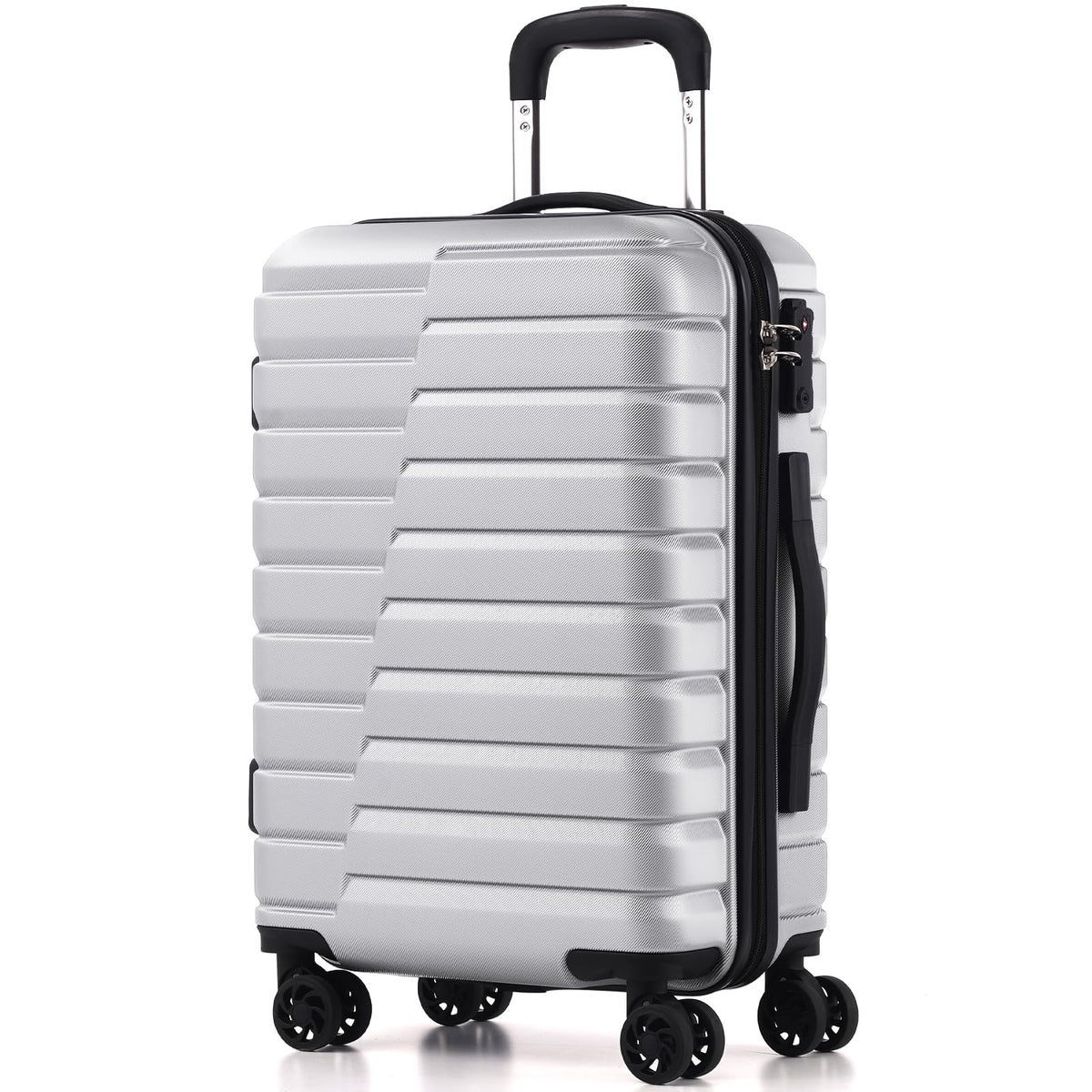 Coolife Carry On Luggage Airline Approved with Wheels Hard Shell Suitcase Spinner TSA Lock Telescopic Handle 20-inch,Silver
