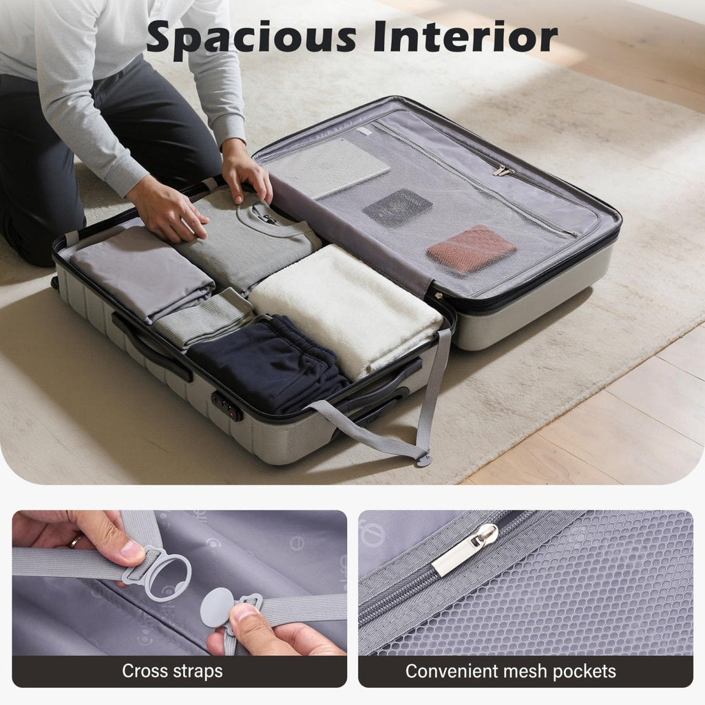 Coolife Expandable Large Checked Luggage with Spinner Wheels, Hard Shell Suitcase TSA Lock Rolling Travel Luggage 28 - inch,Gray