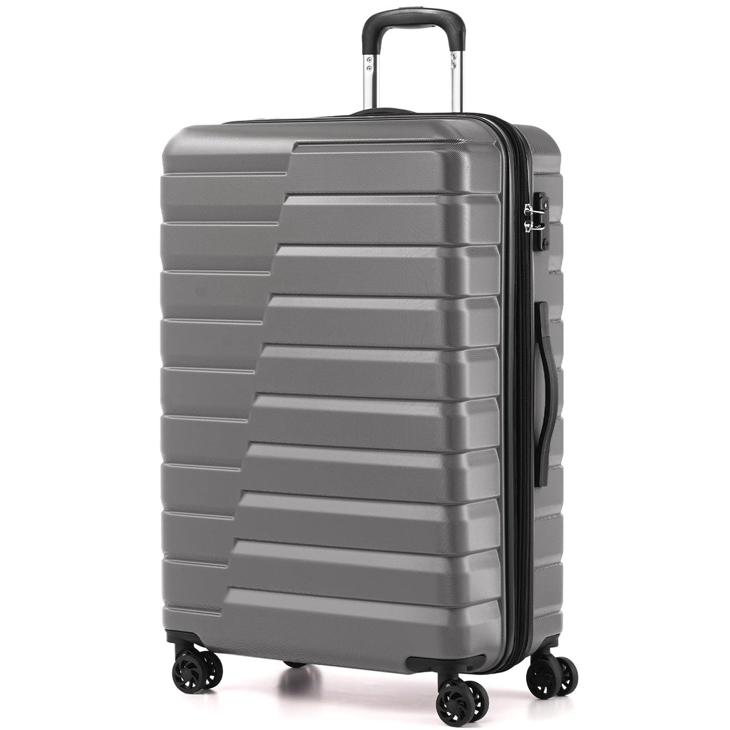 Coolife Expandable Large Checked Luggage with Spinner Wheels, Hard Shell Suitcase TSA Lock Rolling Travel Luggage 28-inch,Gray