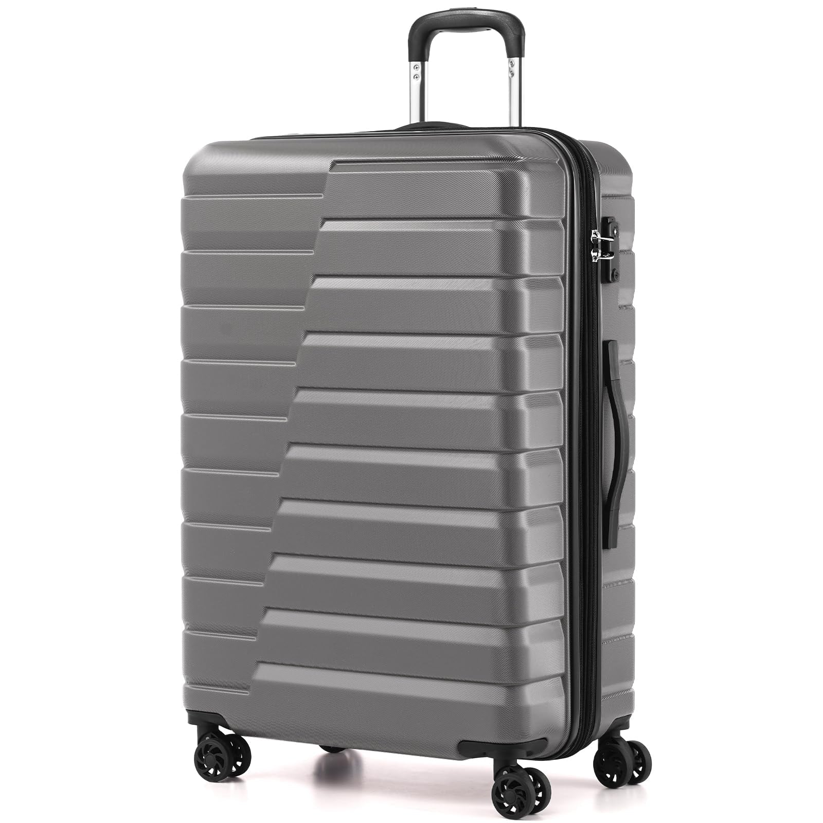 Coolife Expandable Large Checked Luggage with Spinner Wheels, Hard Shell Suitcase TSA Lock Rolling Travel Luggage 28-inch,Gray